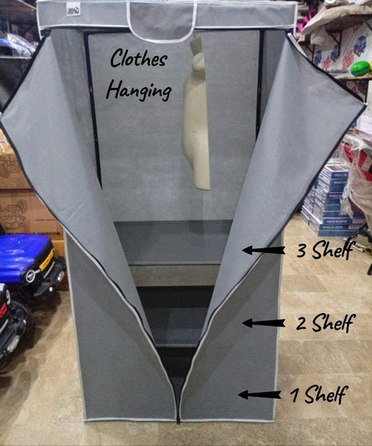 Portable Clothes Wardrobe with Hanging & 3 Shelves
