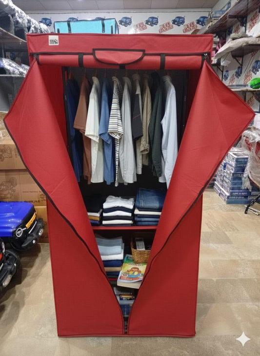 Portable Clothes Wardrobe with Hanging & 3 Shelves